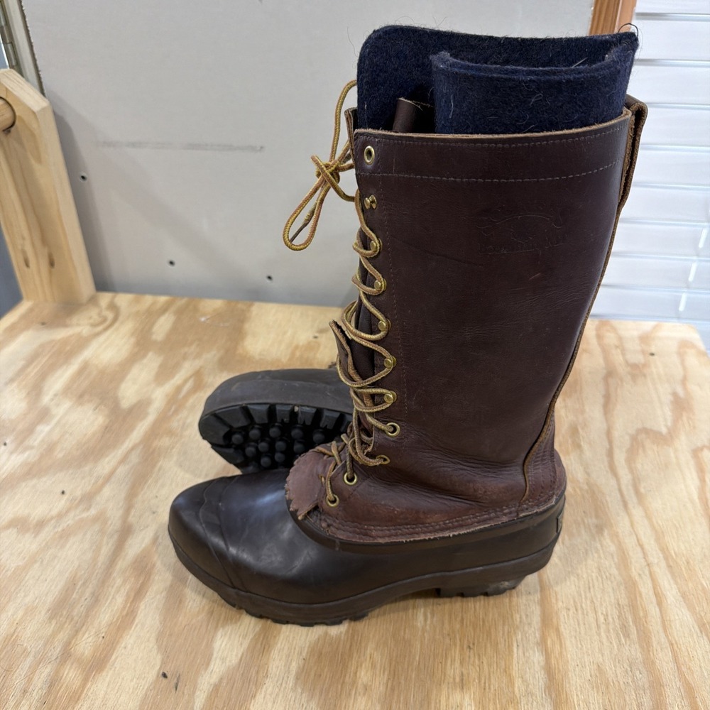 Schnee's Leather Brown Boots wool Felt Liners Hunting Winter Boots Size Unknown